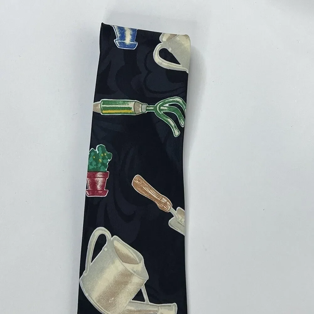 Gardening Mens Necktie Flower Garden Novelty Gardener Gift Black Neck Tie